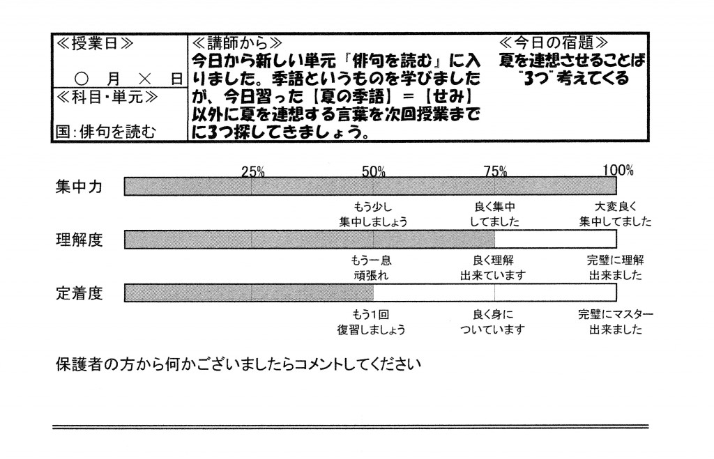 授業レポート書式例-Kids